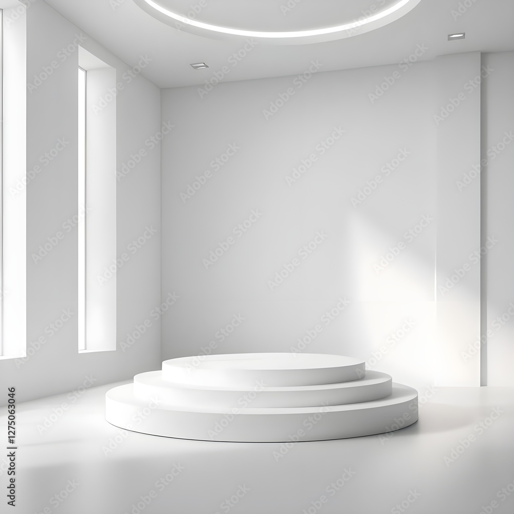 Fototapeta premium Minimalist White Room with Circular Podium