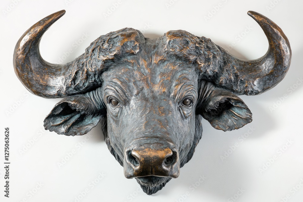 Naklejka premium Bronze Sculpture of a Cape Buffalo Head