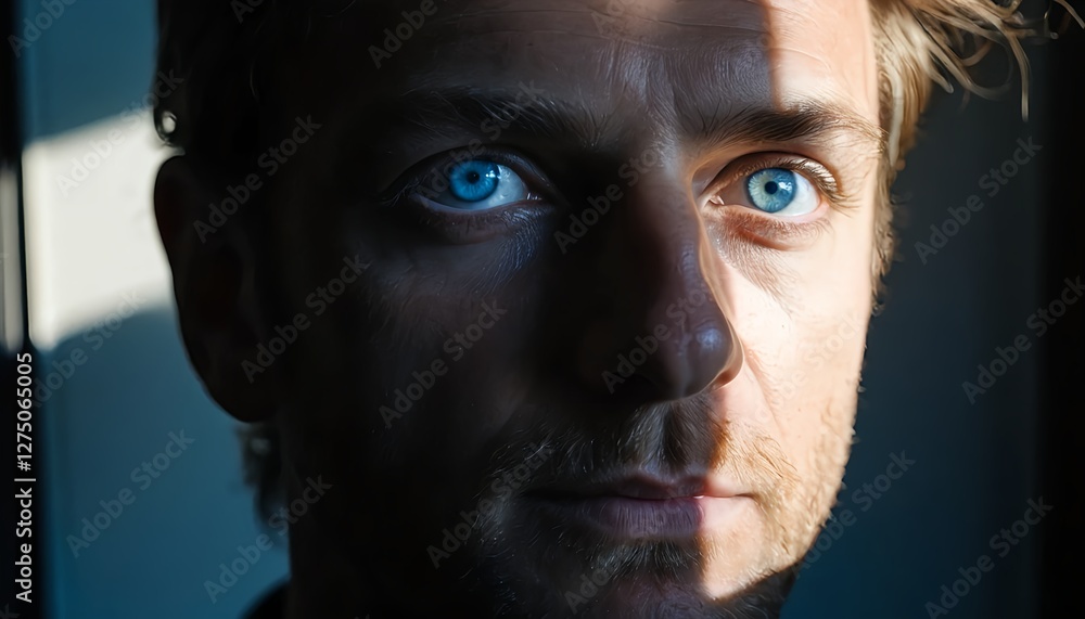 Man's Face in Shadow and Light Man's Face in Shadow and Light