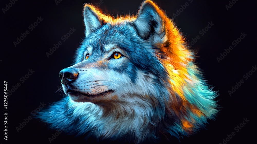 Fototapeta Majestic Wolf Portrait  Mystical  Fiery Fur  Glowing Eyes