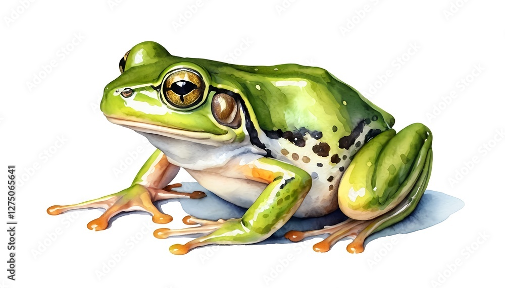 Fototapeta premium Green Tree Frog Watercolor Illustration