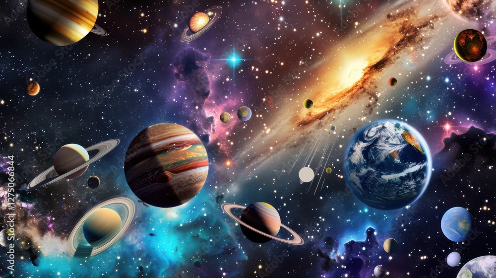 Naklejka premium Cosmic Kaleidoscope: Science Fiction Wallpapers with Mesmerizing Deep - Space Imagery