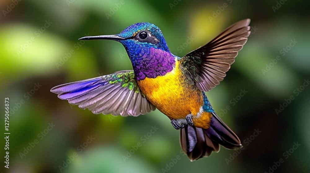 Fototapeta premium Vibrant Hummingbird in Flight Jewel toned Feathers Exotic Bird Nature Photography