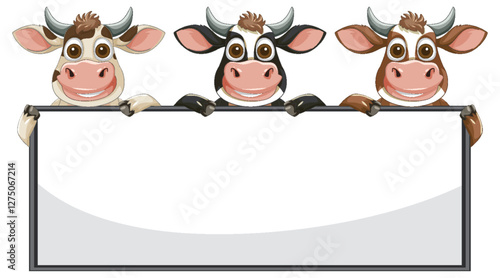 Three Cartoon Cows Holding a Sign