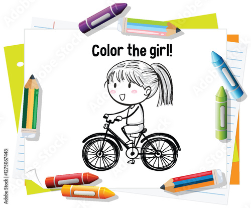 Coloring Fun with Girl on Bicycle