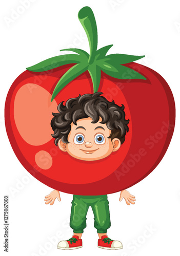 Child in Tomato Costume Illustration