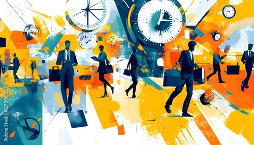 Abstract depiction of busy business professionals managing their time