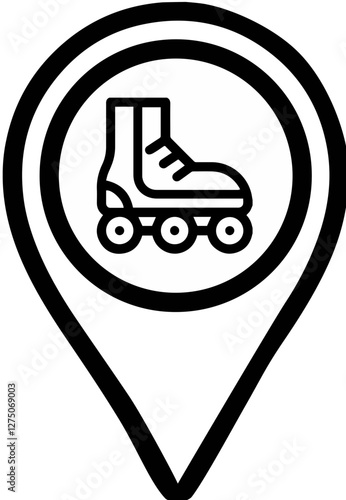 White map point location icon for rollerdrome, inline skating places, inline skate rental shops, transparent background, symbolizing navigation or GPS positioning