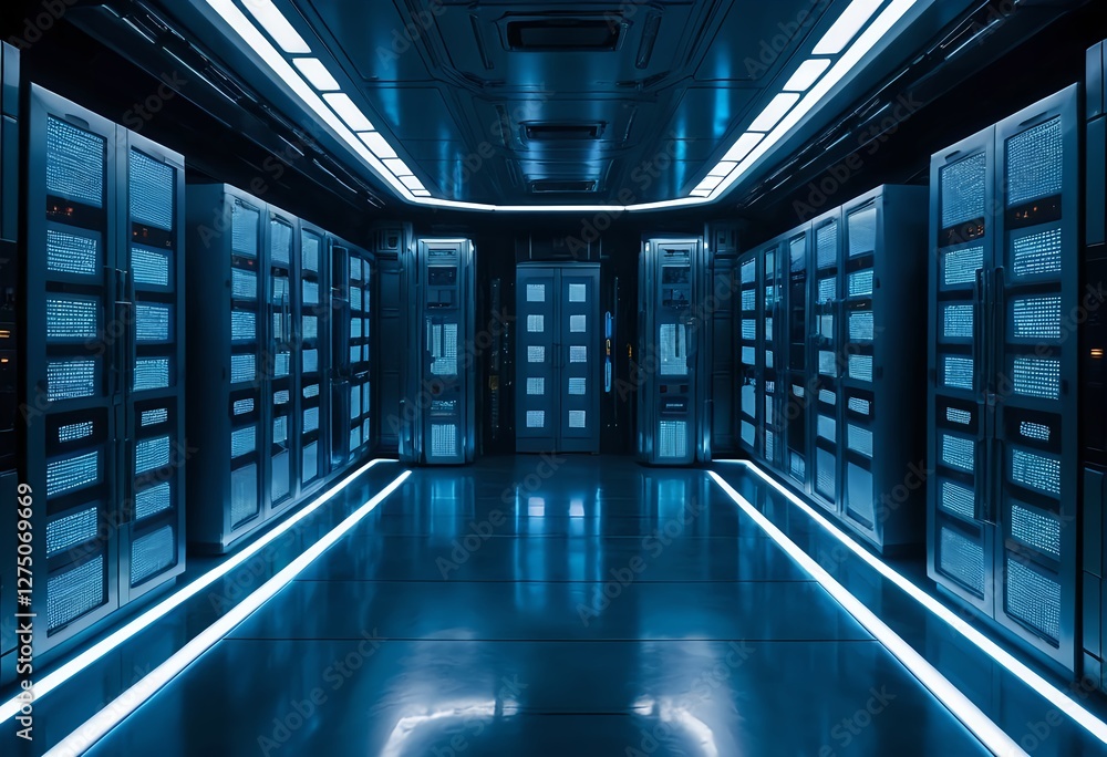 Obraz premium Futuristic Server Room Corridor