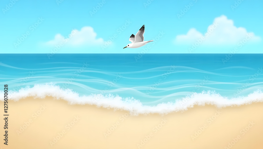 Beautiful sandy beach and soft blue ocean wave. Sea background, no human. Generative AI Beautiful sandy beach and soft blue ocean wave. Sea background, no human. Generative AI