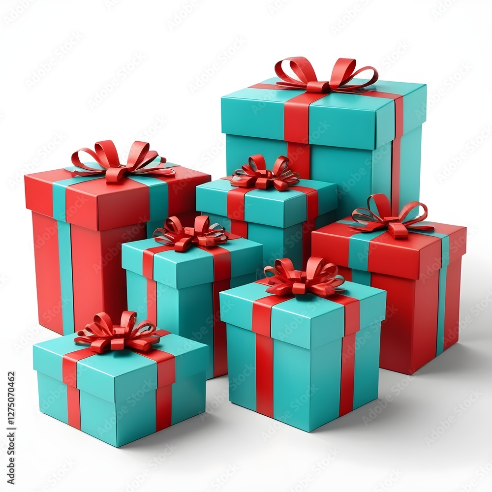 Stack of Teal and Red Gift Boxes with Bows Stack of Teal and Red Gift Boxes with Bows