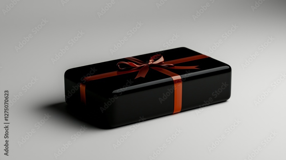 Obraz premium Elegant Black Gift Box with Red Ribbon Bow 3D Render