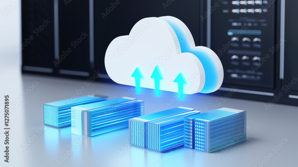 3d Cloud storage concept with data transfer to servers 3d Cloud storage concept with data transfer to servers