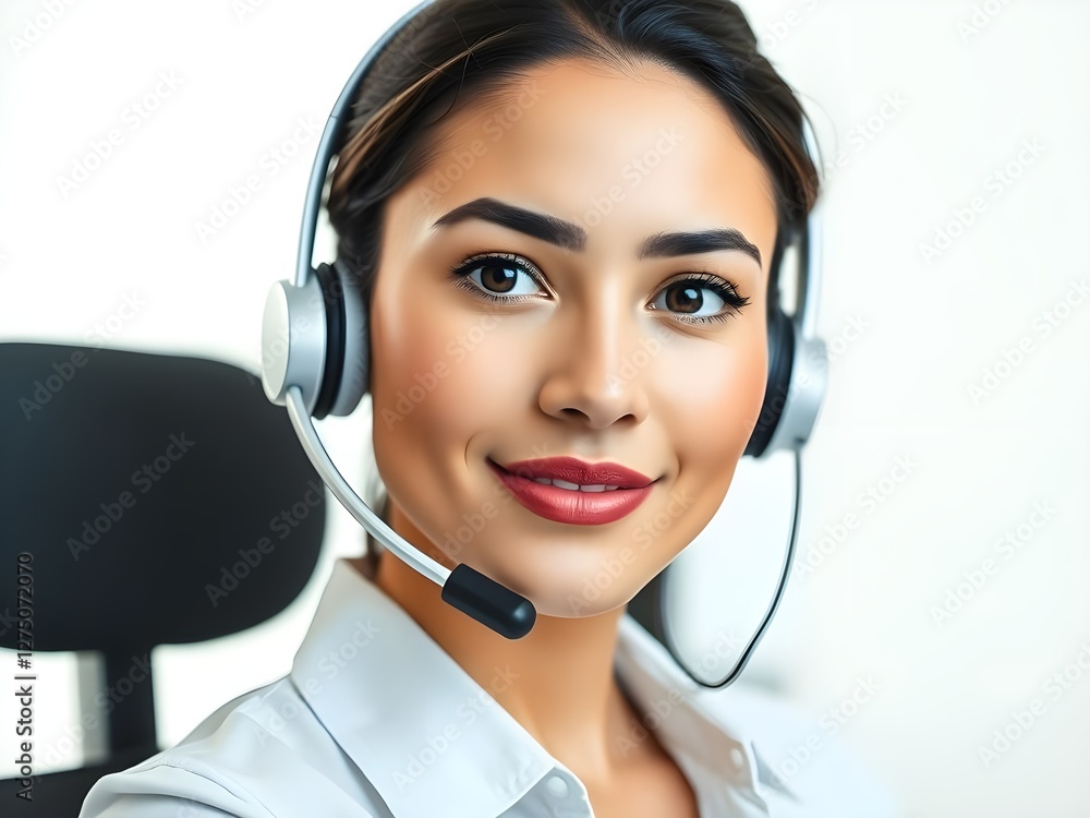 Cara de asistente profesional mujer con auriculares. Cara de asistente profesional mujer con auriculares.