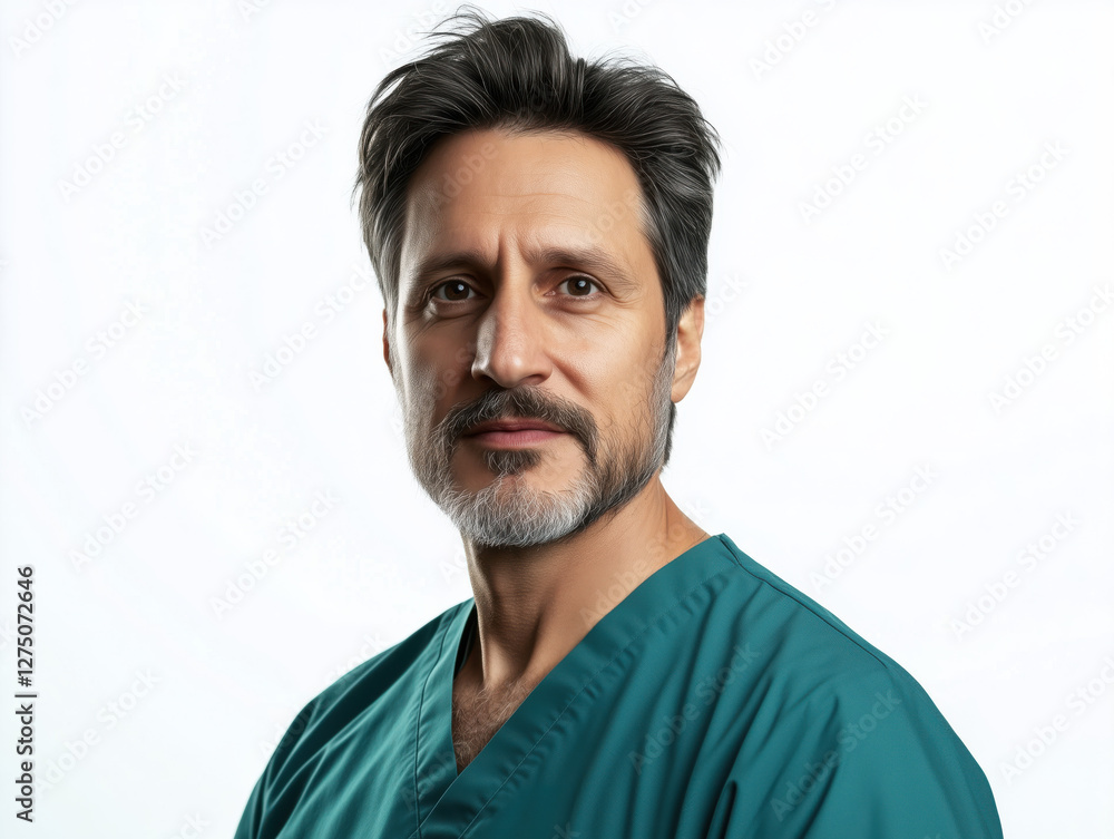 Fototapeta premium Experienced Male Doctor: A Compassionate Professional Committed to Patient Care, Health, and Building Trust Through Expertise and Dedication