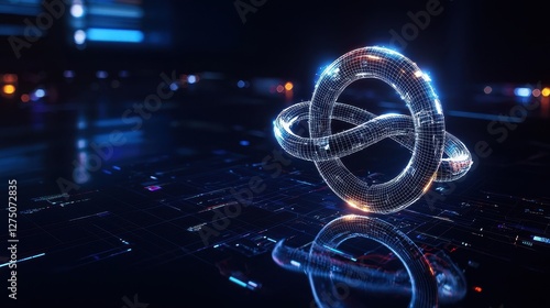 Futuristic glowing object with a bright light radiating in a dark environment