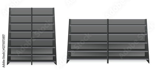 Set of Realistic Retail Store Display Shelving Units isolated on white  