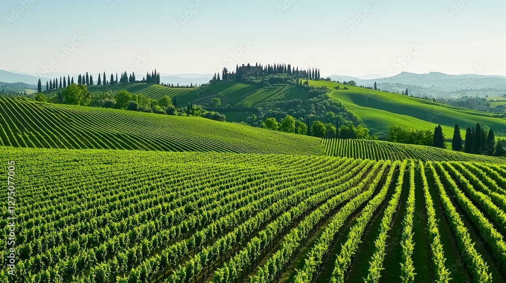 Tuscan Vineyard Landscape  Rolling Hills  Grapes  Winery  Italy