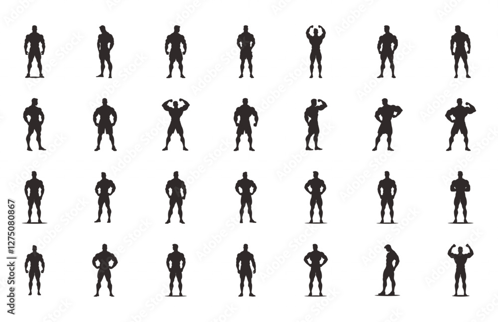 Bodybuilder Silhouette Clipart Bundle, Bodybuilding Vector Black Silhouette Set Bodybuilder Silhouette Clipart Bundle, Bodybuilding Vector Black Silhouette Set