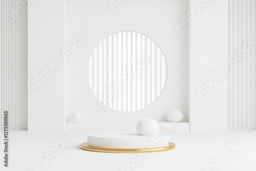 Modern minimalist interior design with white wall window and pedestal