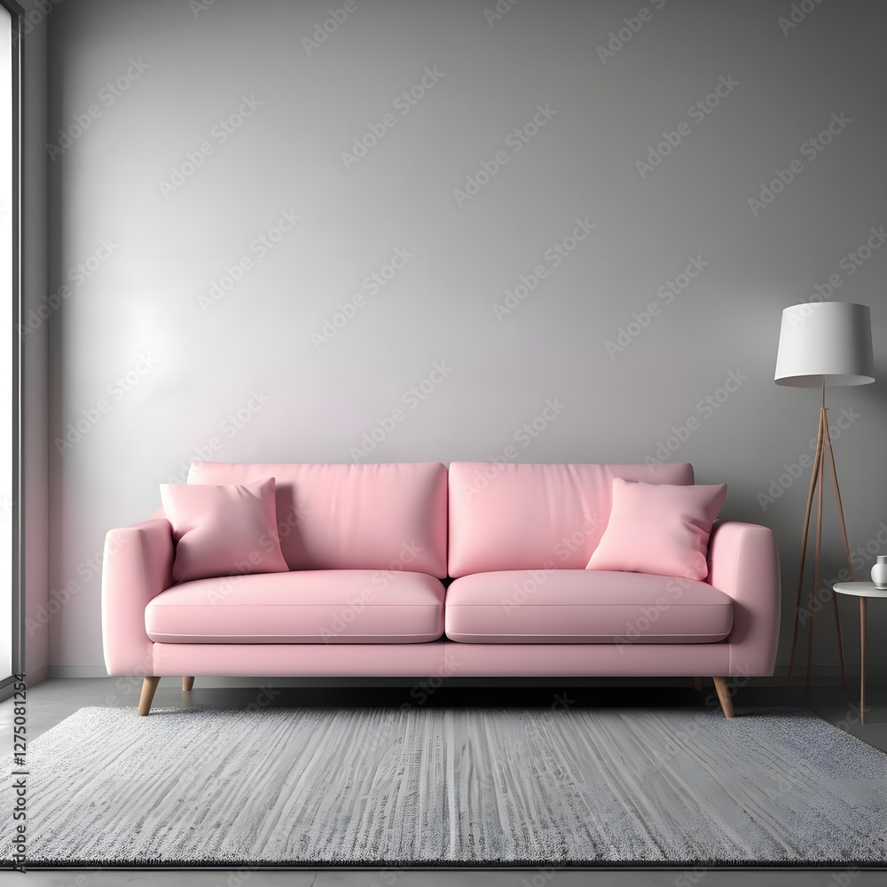 Pink Sofa in Modern Minimalist Living Room Interior Pink Sofa in Modern Minimalist Living Room Interior