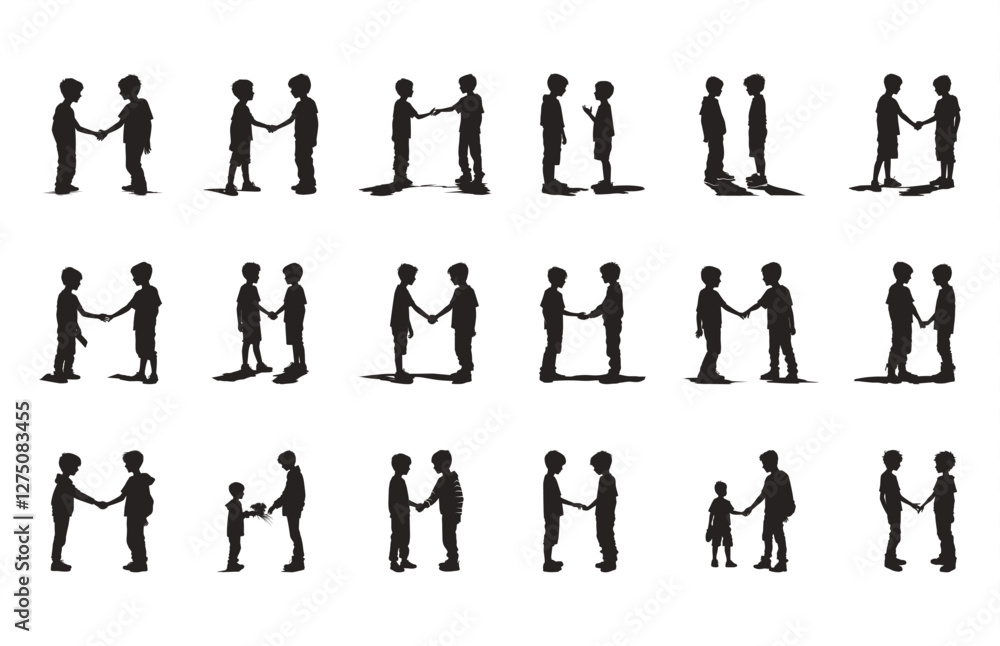 Boy Friendship Silhouette Clipart Bundle, Male Friends Vector black Silhouette Set Boy Friendship Silhouette Clipart Bundle, Male Friends Vector black Silhouette Set