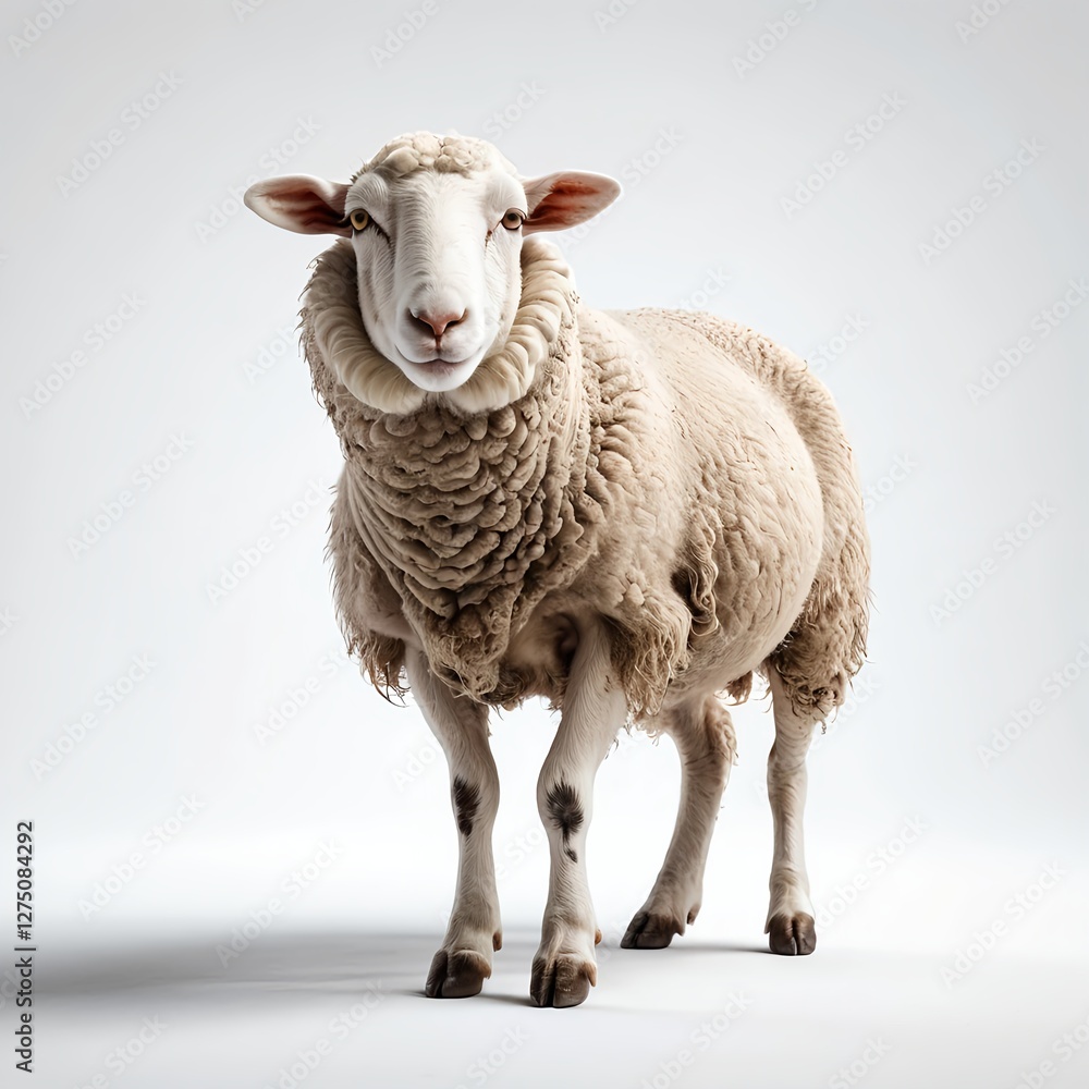 Fototapeta premium Friendly Sheep Portrait on White Background