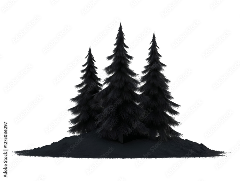 Obraz premium A serene cluster of dark pine trees on a gentle mound in a tranquil setting.