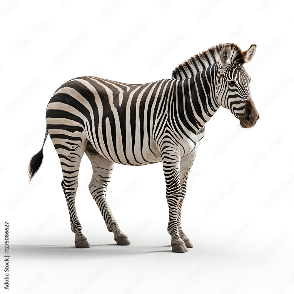Fototapeta premium Plains Zebra Standing Isolated on White Background