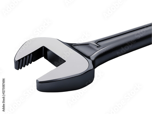 Close-up of a shiny black adjustable wrench, ideal for industrial and mechanical uses. photo