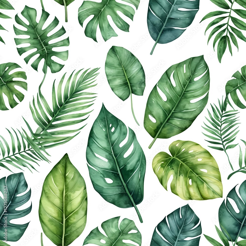 Fototapeta premium Watercolor Tropical Leaves Seamless Pattern