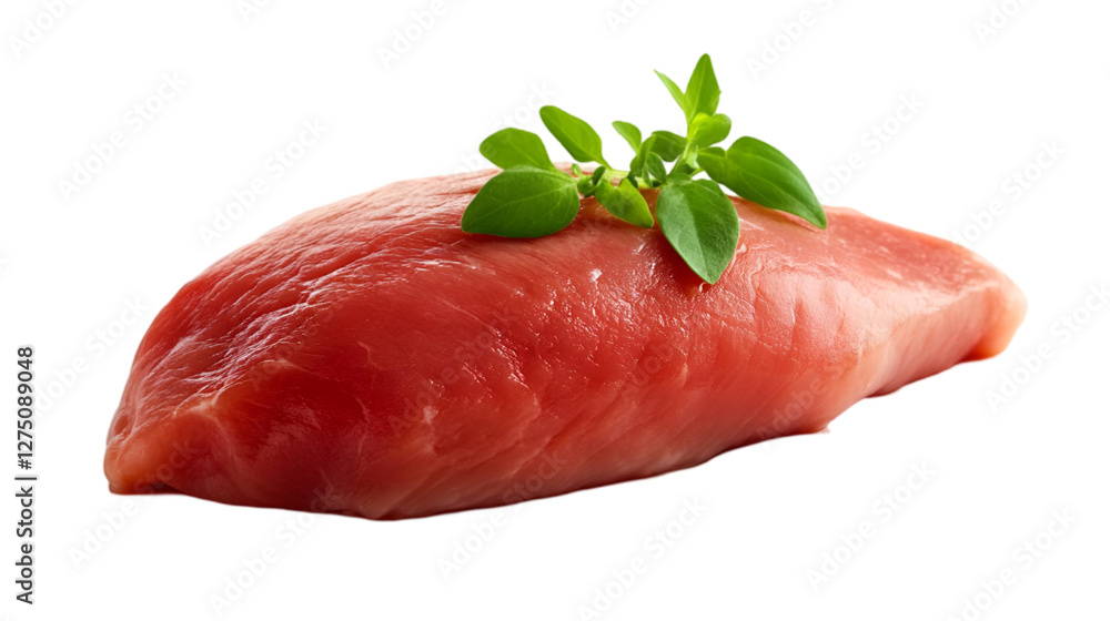 Fresh raw meat with a sprig of herbs, ideal for culinary presentations and recipes. Fresh raw meat with a sprig of herbs, ideal for culinary presentations and recipes.
