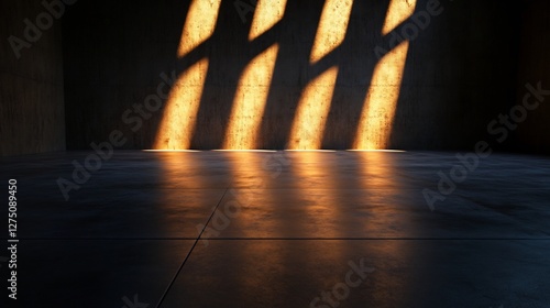 Wallpaper Mural Dark Concrete Room Interior with Geometric Sunlight Shadows and Textured Walls Torontodigital.ca