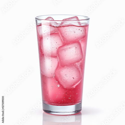 Wallpaper Mural Cold pink soda glass with ice cubes isolated on white background. Refreshing summer strawberry lemonade drink with bubbles, condensation for party. Transparent cocktail beverage full of fresh fruit Torontodigital.ca