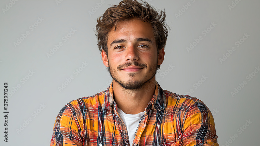 Young man smiling confidently in casual attire Young man smiling confidently in casual attire