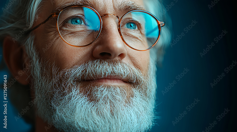 Elderly man with glasses reflecting a thoughtful expression Elderly man with glasses reflecting a thoughtful expression
