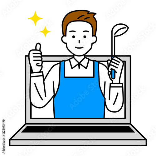 オンラインで料理を教えるエプロン姿の男性