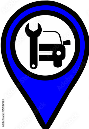 Blue map point location icon for car service centers and other car service locations, transparent background, symbolizing navigation or GPS positioning