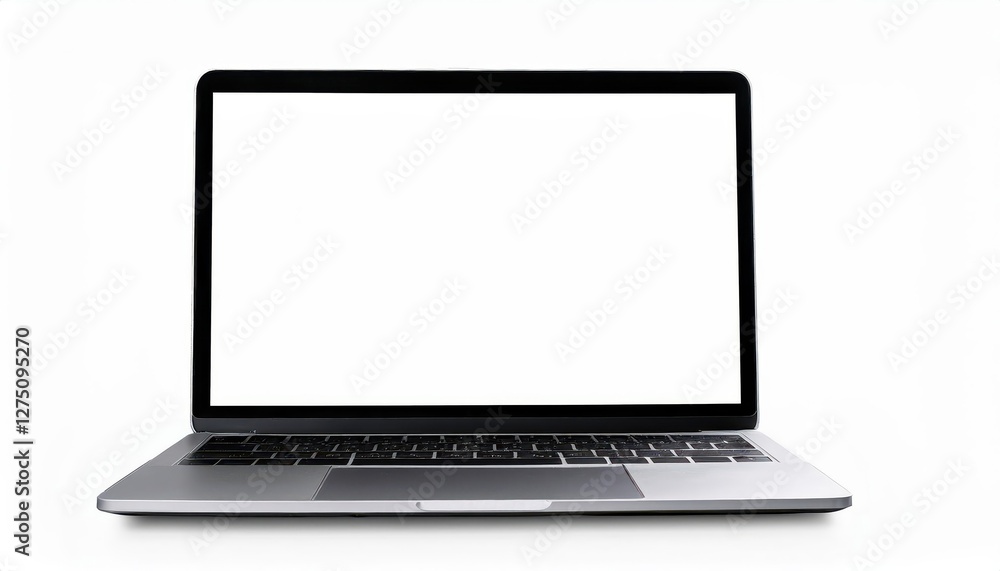 Studio Shot of Sleek White Laptop Mockup with Blank Screen, Showcasing Modern Minimalism in a Studio Setting, Perfect for Digital Art, Web Design or HighTech Branding. Studio Shot of Sleek White Laptop Mockup with Blank Screen, Showcasing Modern Minimalism in a Studio Setting, Perfect for Digital Art, Web Design or HighTech Branding.