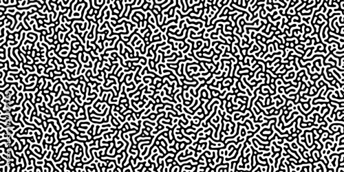 Turing reaction diffusion monochrome seamless pattern with chaotic motion .Linear design with biological shapes. Organic lines in memphis. abstract turing organic wallpaper background .	