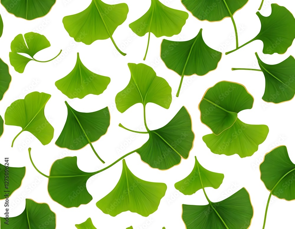 Obraz premium Ginkgo Biloba Leaves Seamless Pattern