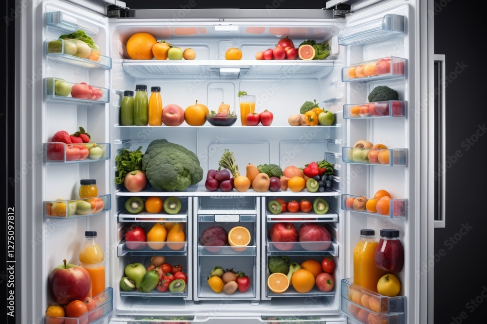 custom made wallpaper toronto digitalFridge full of fresh fruits and vegetables in a white kitchen interior