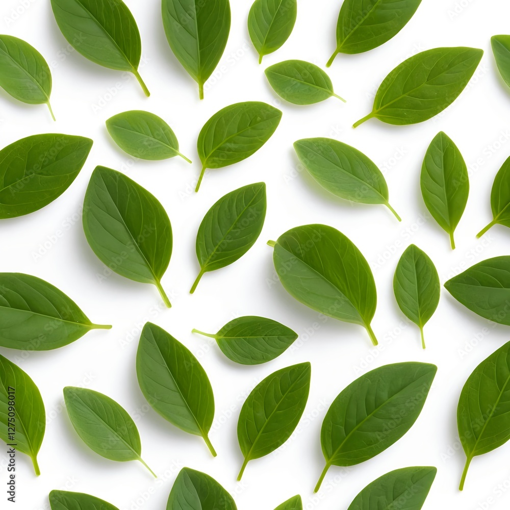 Fototapeta premium Green Leaves Pattern on White Background
