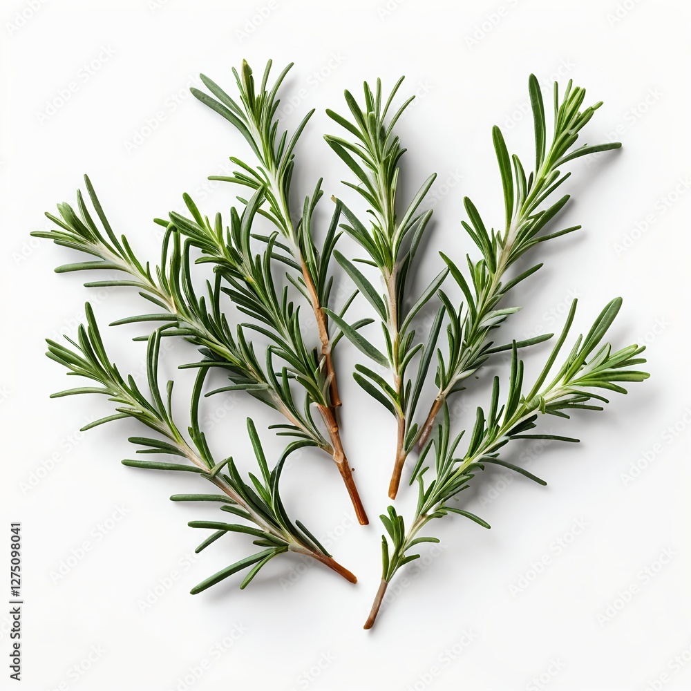Fototapeta premium Fresh Rosemary Sprigs on White Background