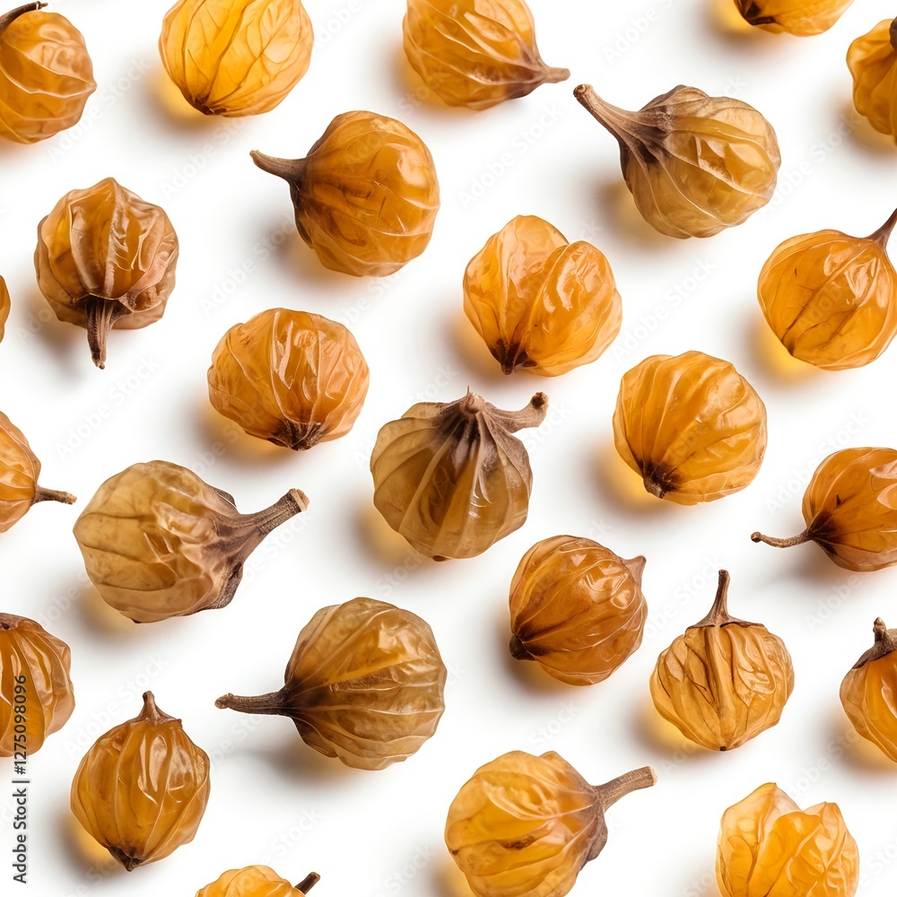 Golden Physalis Pattern on White Background Golden Physalis Pattern on White Background
