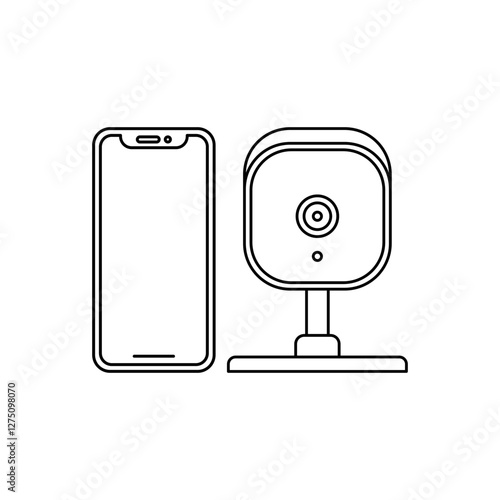 Indoor Security Camera with Smartphone in outline icon. IP Cam, Portable CCTV simple vector illustration in trendy style. Editable graphic resources for many purposes.