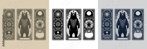 nature spirit bear vector playing card tattoo design