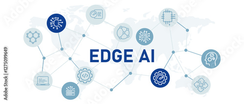 Edge AI icon set with illustration real time connection system computing programming distributed decentralized artificial intelligence technology design