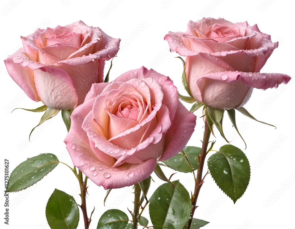 Fototapeta premium Three Pink Roses with Dew Drops