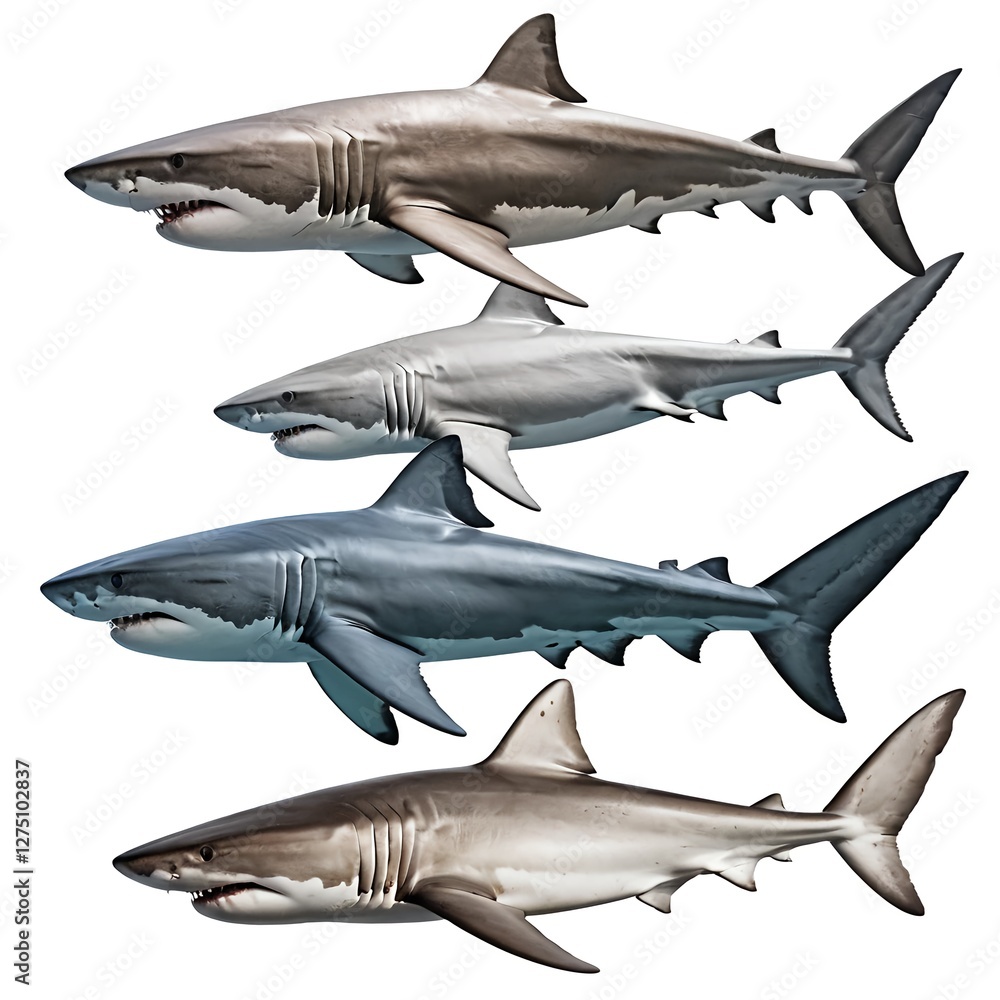 Fototapeta premium Four Great White Sharks Swimming